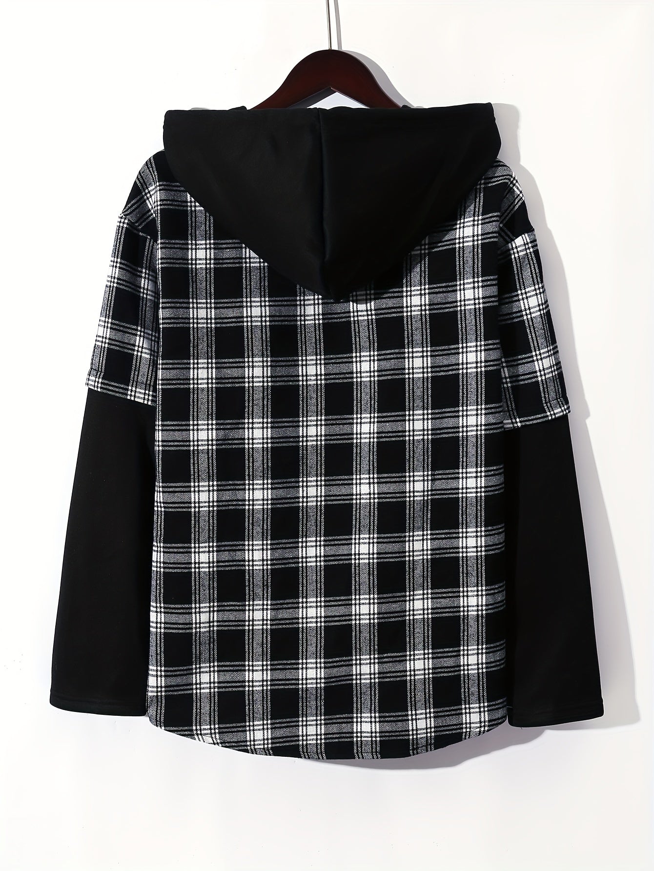 Men's Plaid Hooded Shirt Jacket Long Sleeve Regular Fit Coat