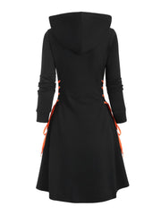  Goth Dress Women's Plus Witch Cat & Moon Print Lace Up Long Sleeve