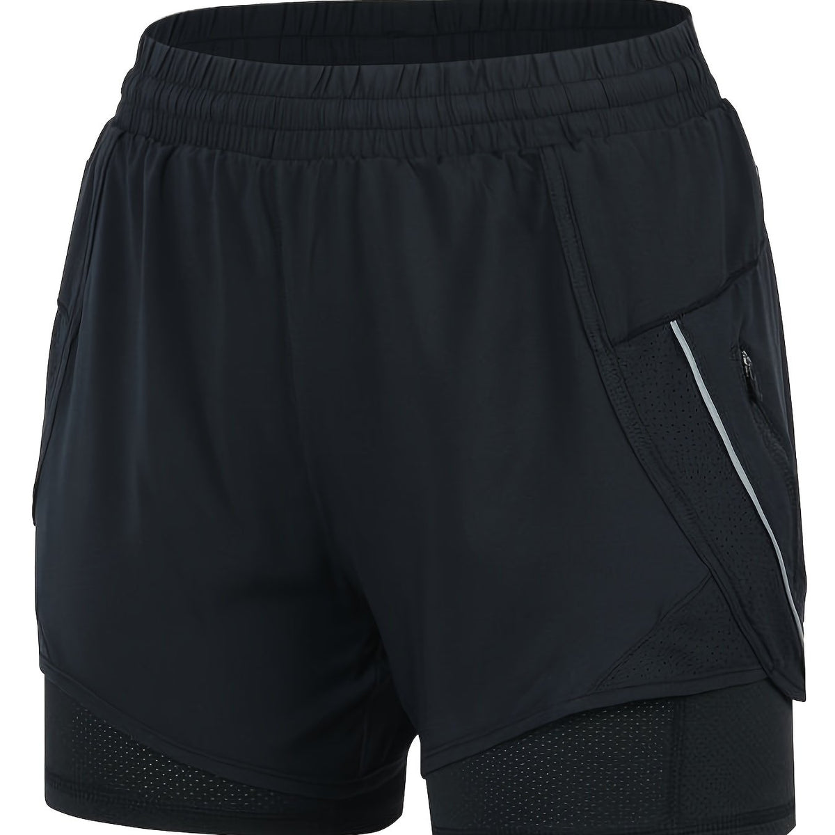 2 in 1 Running Shorts High Waist Zip Pockets Activewear