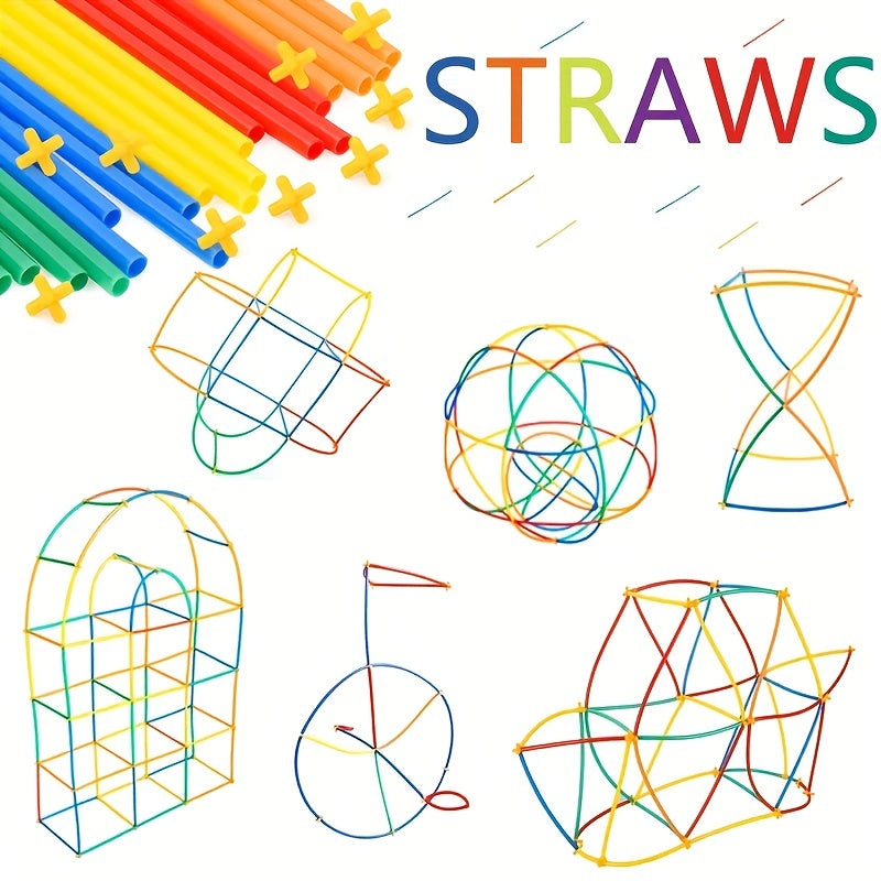 100pcs Straw Building Toys Splicing Building 4D Holiday Homemade Mixed Colors