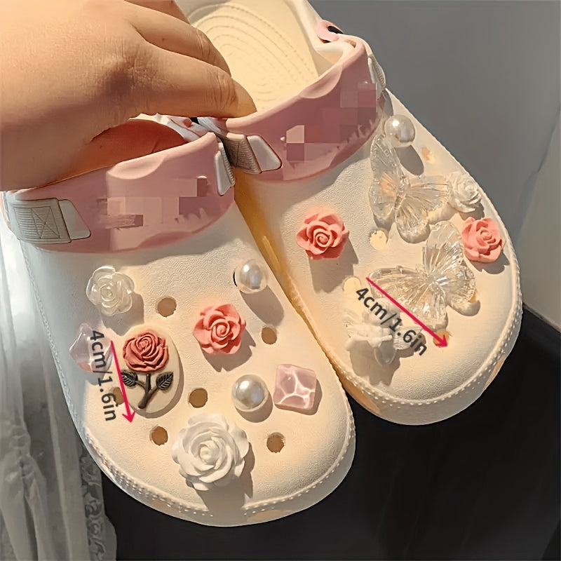 Baroque Style Shoe Charms Butterfly Pearl Flower Accessories