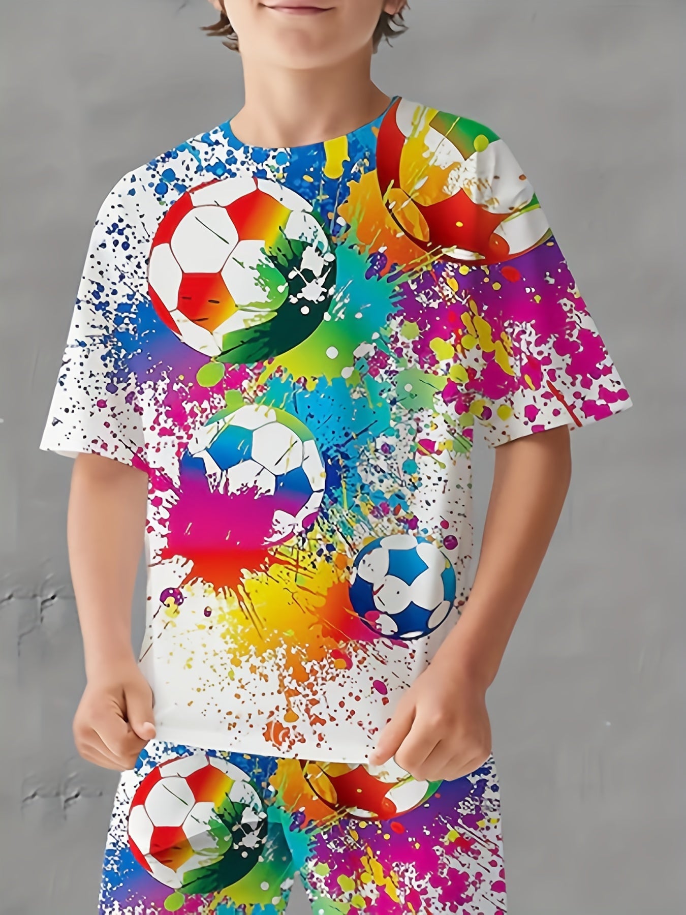 Boys Colorful Football Tee 3D Digital Print Breathable & Stretchy Casual Shirt