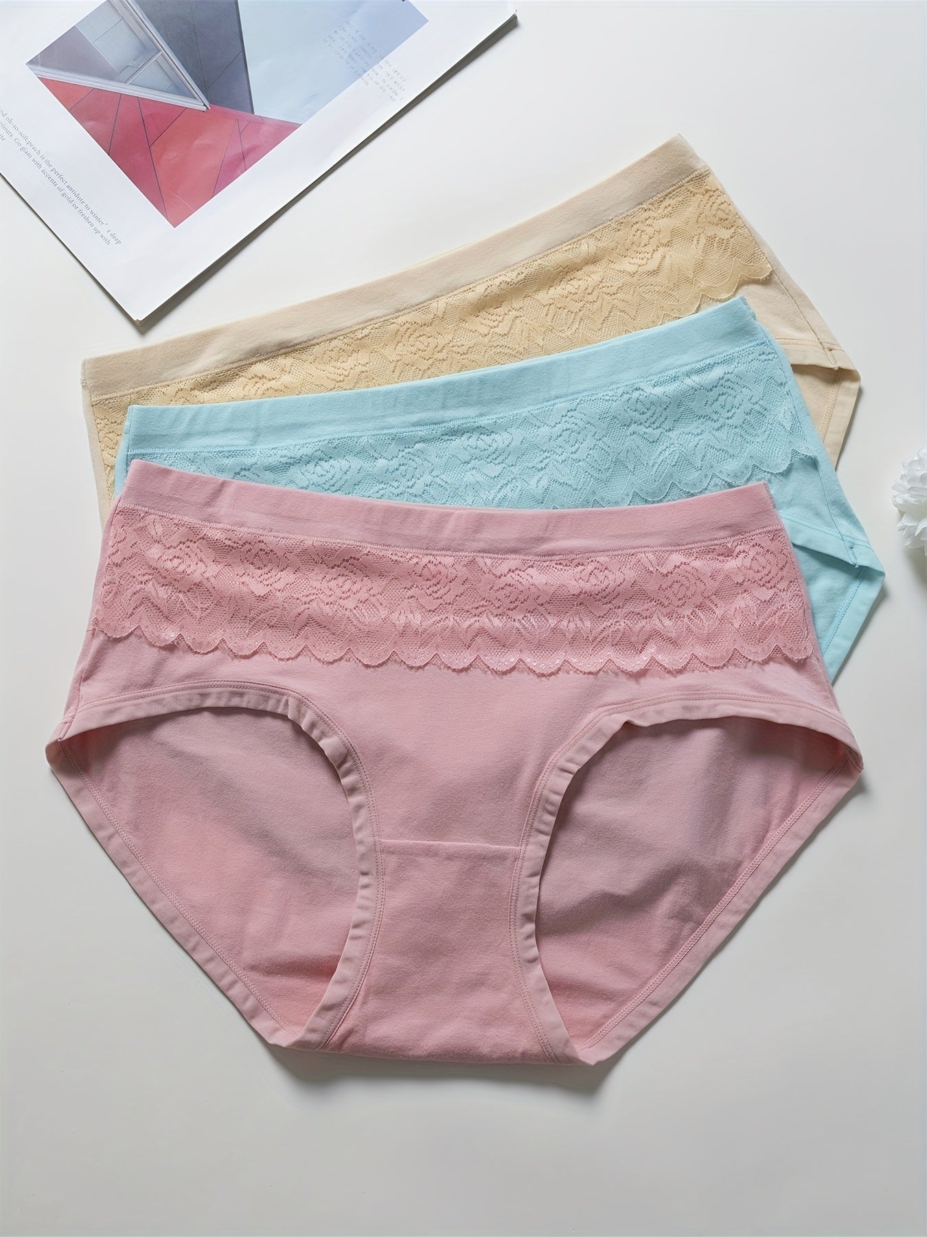 3 Pack Plus Size Lace High Waist Panties Set