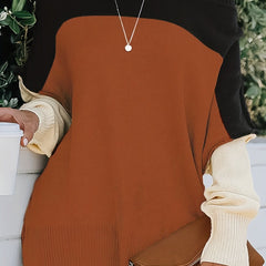  Colorblock Long Sleeve Round Neck Sweater
