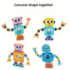 Wooden Robot Building Blocks Puzzle Toy Set 5pcs Interactive Robot Toys
