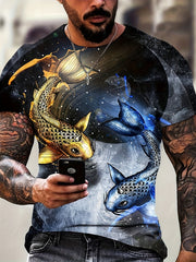 Koi Fish Pattern Print Men's Short Sleeve Novelty Tee Graphic T-shirt