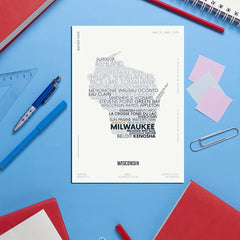 Wisconsin Letter Map Sticker - Kids Modern Font Art