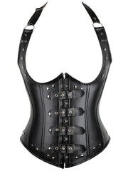  Punk Shapewear PU Leather Halter Underbust Corset