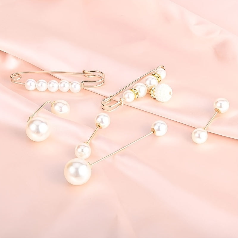 6Pcs Pearl Crystal Brooch Pins Pretty Corsage Pins Clothes Pants Elastic
