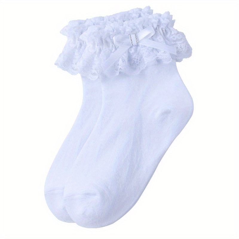 Cotton Lace Knit Crew Socks - 2 Pairs
