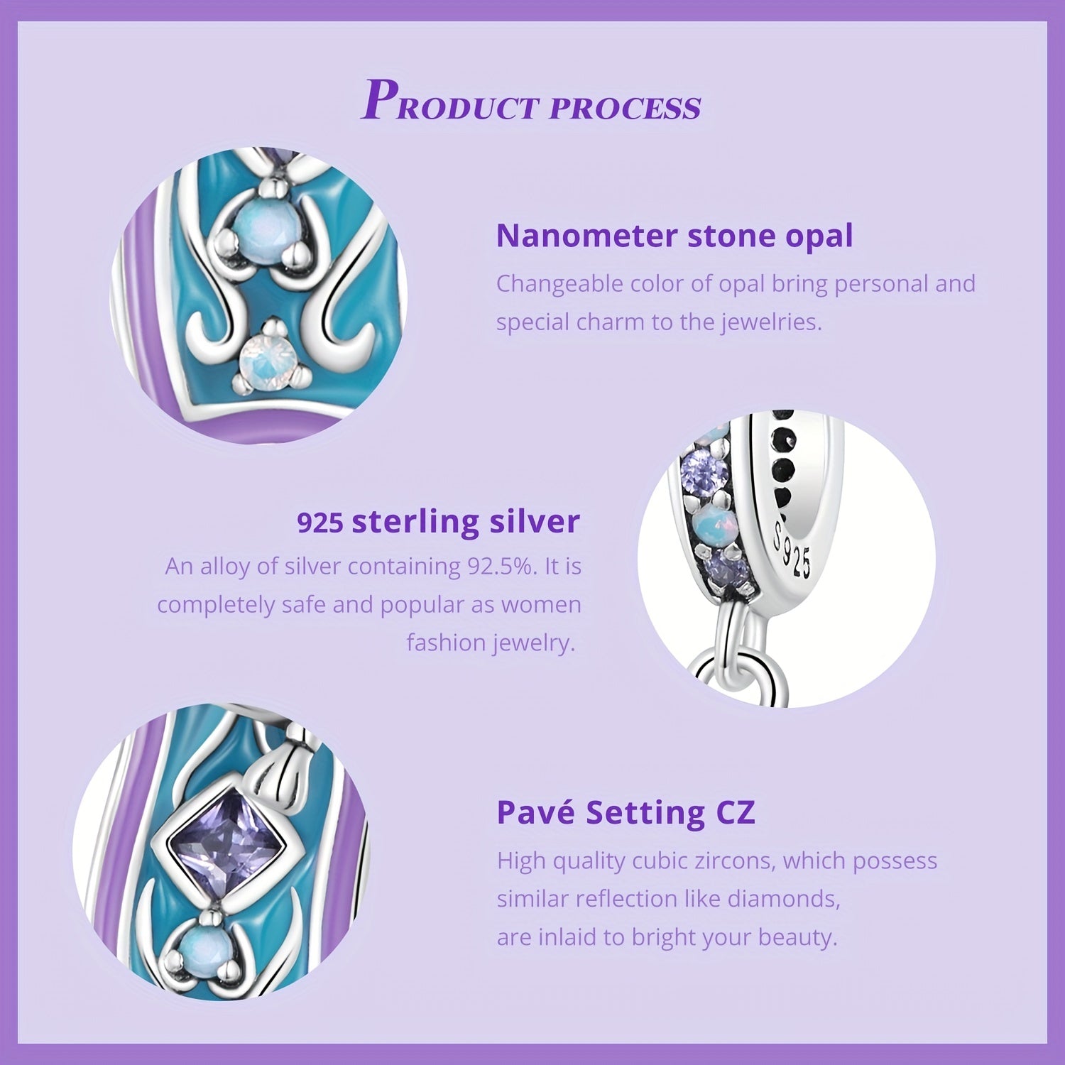 925 Sterling Silver Purple Magic Carpet Charm Pendant for Bracelet