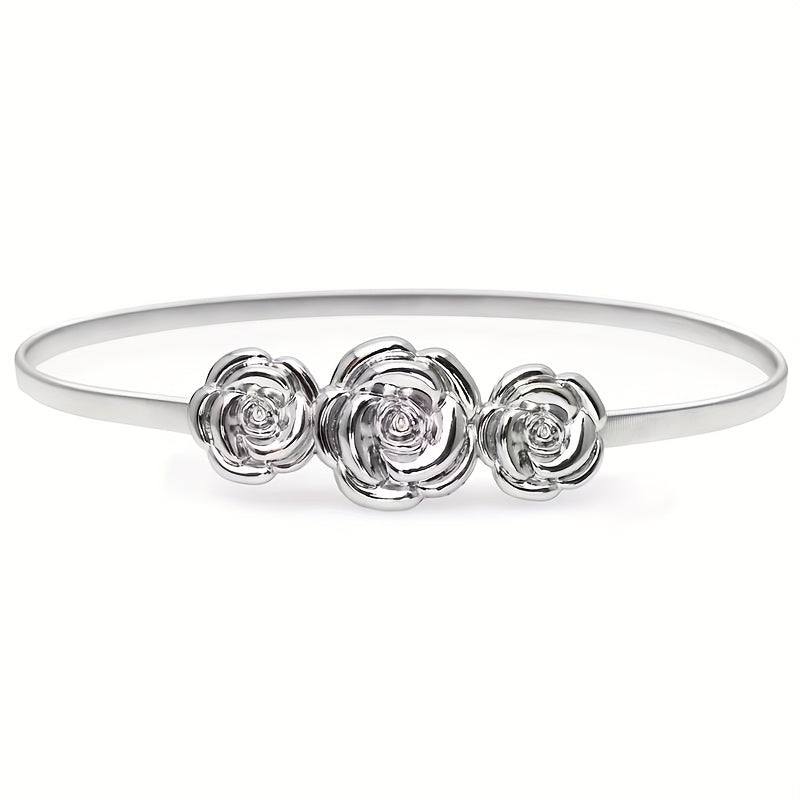 Alloy Rose Carved Waist Belt for Women Elastic Accessory