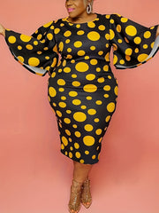  Dot Print Bat Sleeve Bodycon Maxi Dress Women's Plus Dress