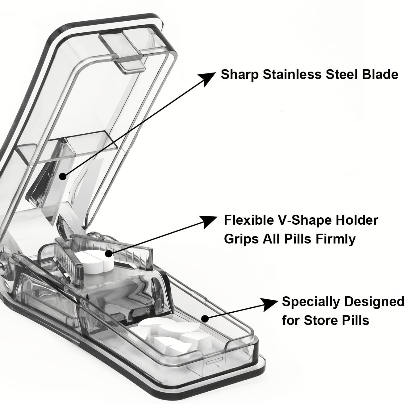 Transparent Pill Crusher & Cutter with Holder Case
