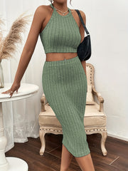Ribbed Two piece Set Crop Top & Mini Skirts Outfits Women's Clothing