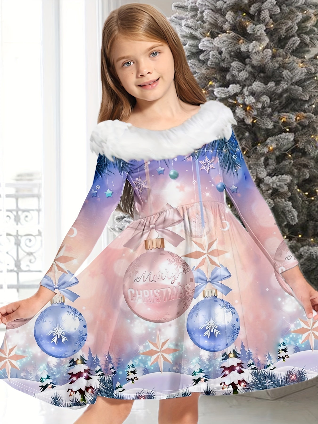 Girls Jingle Bell Long Sleeve Dress Christmas Gift