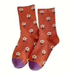 5 Pairs Floral Print Socks Mid Tube Women's Stockings