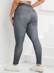  Denim Print High Waist Leggings Women's Plus Basic Leggings