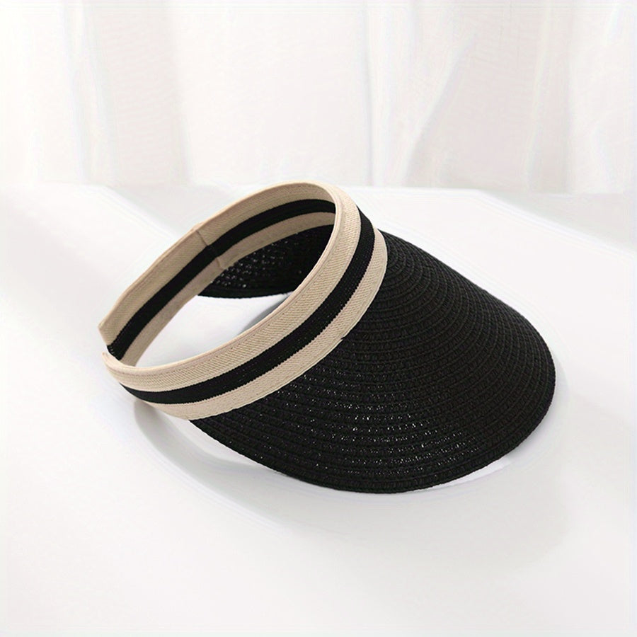 Sunscreen Straw Visor Hat Wide Brim UV Protection Ponytail Sun Hat