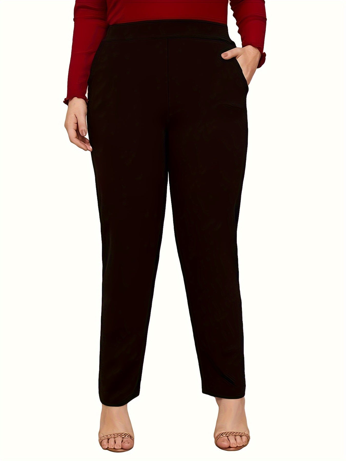 Women's Plus Solid High Rise Medium Stretch Straight Leg Trouser