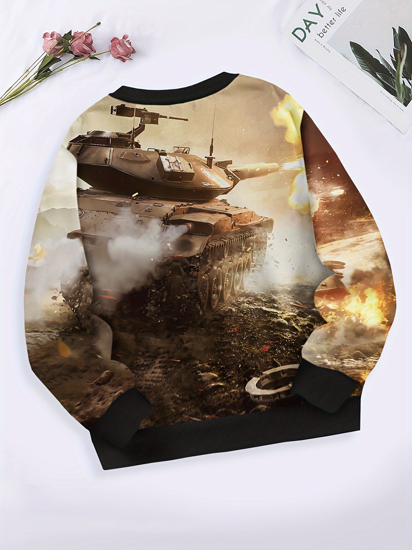 Kids Battlefield Pattern Crew Neck Sweatshirt for Fall Sports