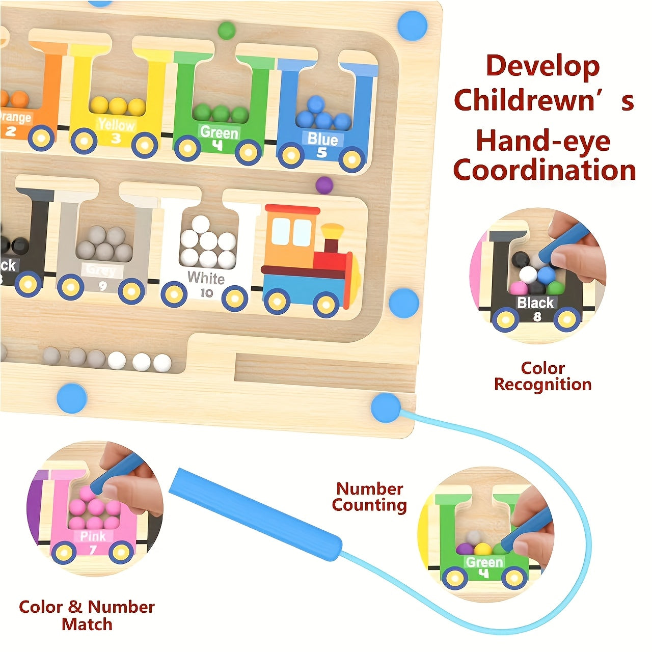 Wooden Magnetic Number Maze Train Toy