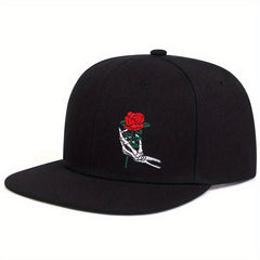 Skull Rose Print Snapback Hat Hip Hop Unisex Solid Couple Baseball Cap
