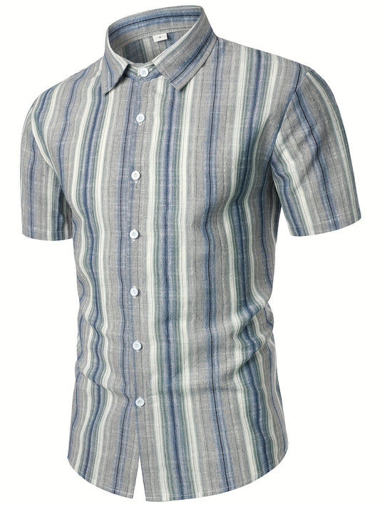 Vertical Striped Men's Shirt Short Sleeves Casual Button Up
