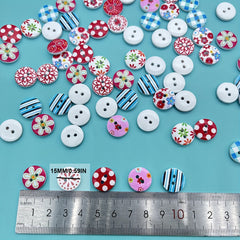 Bohemian Y2K Flower Wooden Buckle Mixed Round Print Wood Button