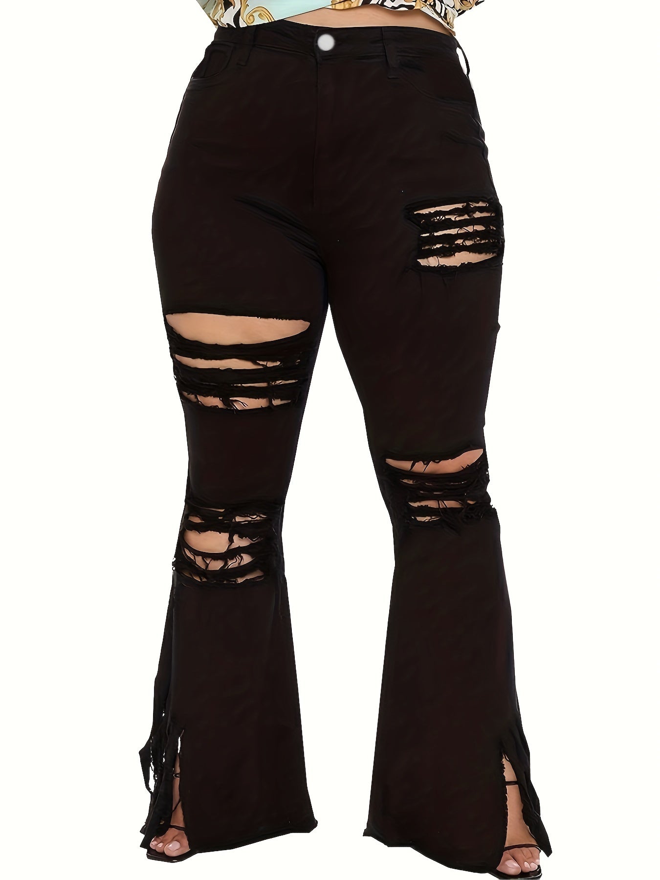  Casual Ripped High Rise Flared Leg Jeans