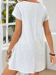  Solid Jacquard Cap Sleeve V Neck Loose Dress
