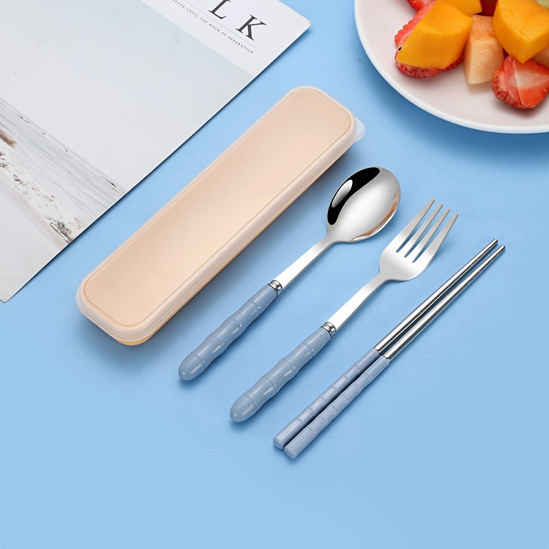 Stainless Steel Portable Tableware Set with Chopsticks Spoon Fork