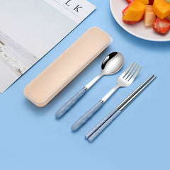 Stainless Steel Portable Tableware Set with Chopsticks Spoon Fork
