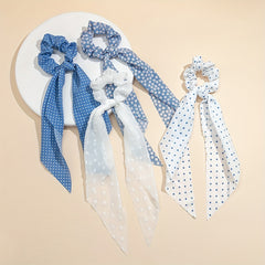 Polka Dot Scarf Scrunchies Hair Tie with Ribbon Tails Hair Rope Ponytail Holder