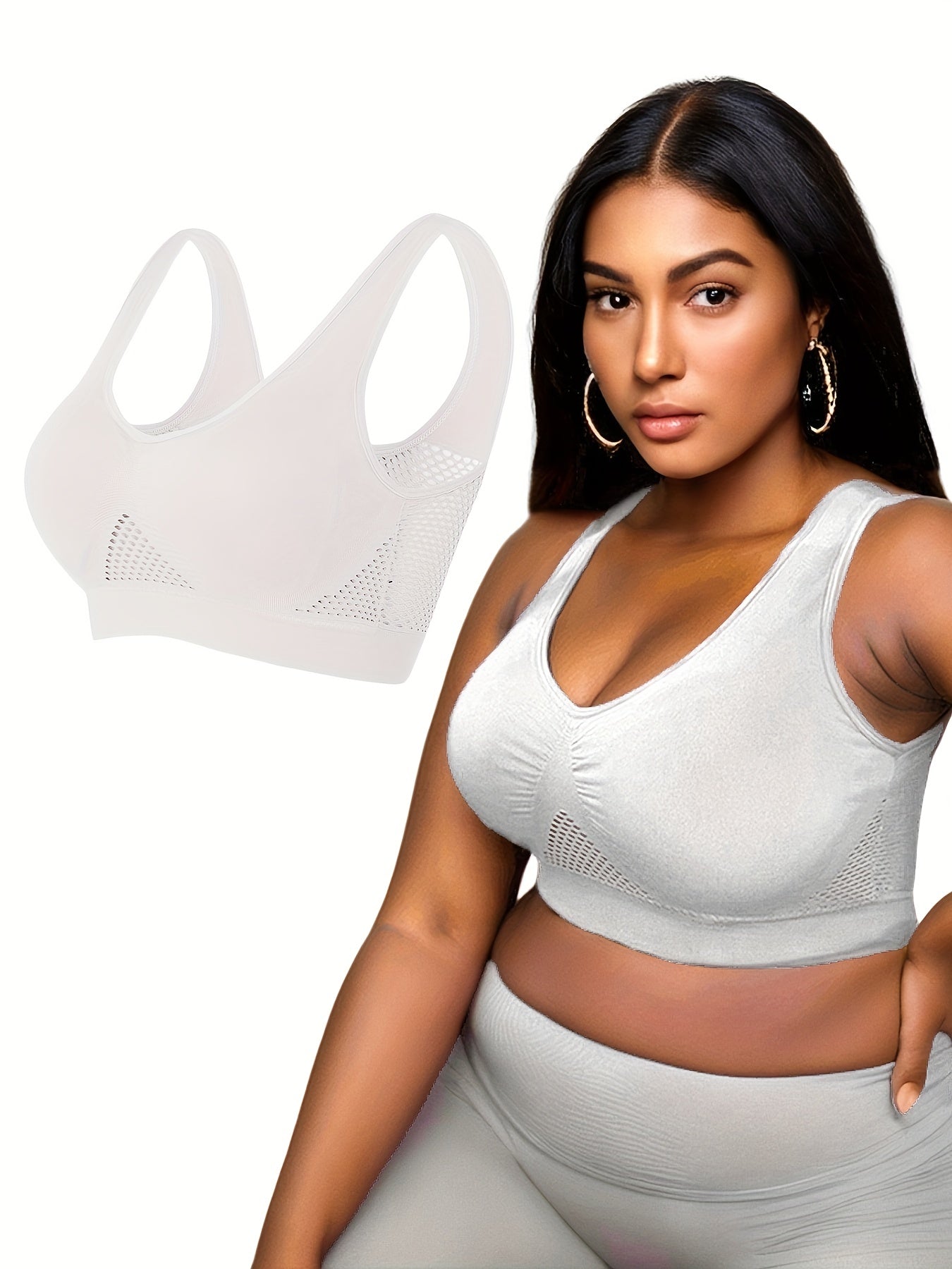  Sports Bra Women's Plus Solid Hollow Out Breathable Mesh Tank Bra
