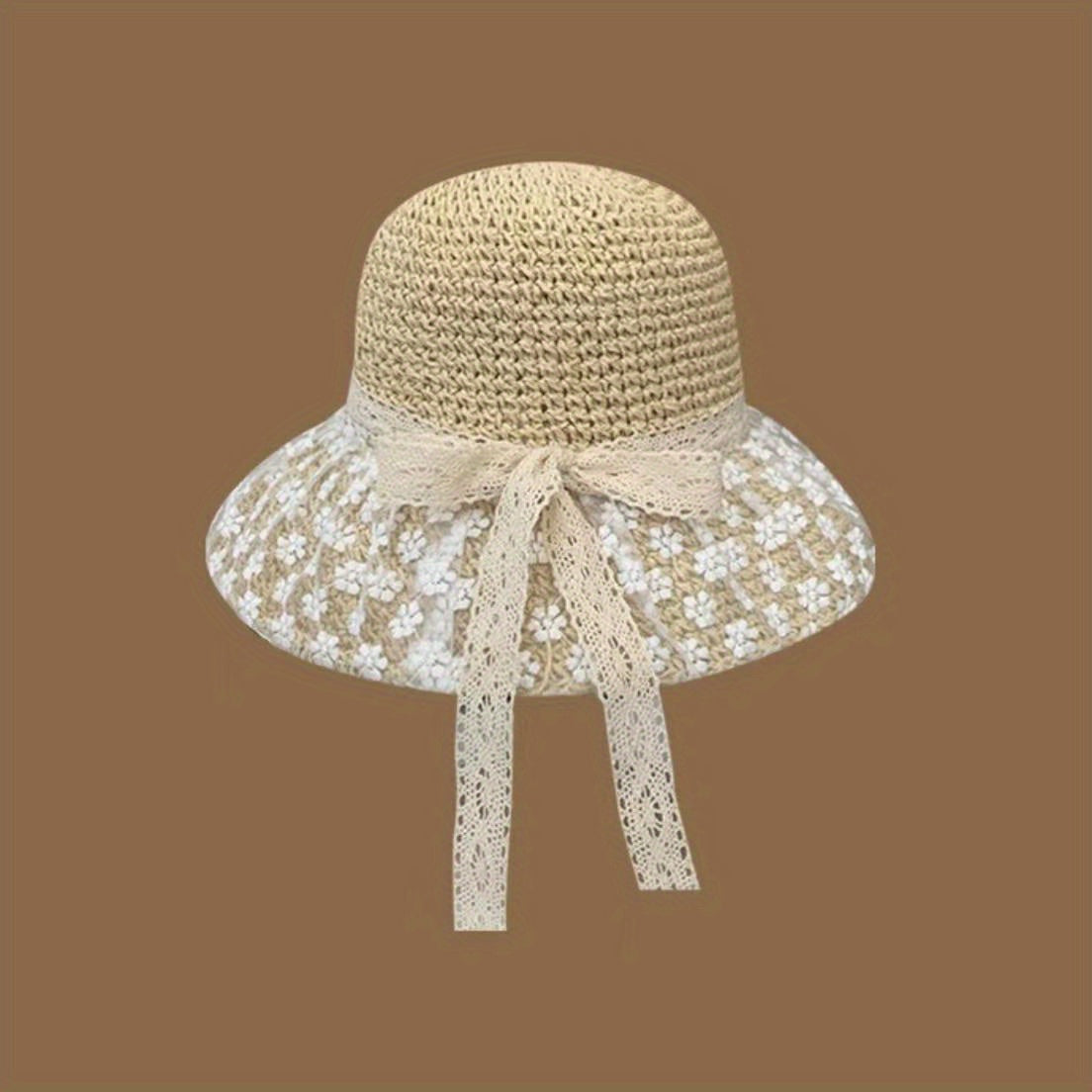 Lace Flower Brim Sun Hat Ribbon Bowknot Straw Hat