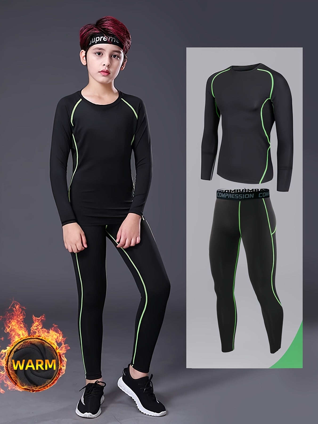 Boy's 2pcs Quick drying Training Suit Long Sleeve Top & Pants Set