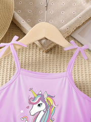 Girls Unicorn Print Bow Straps Cami Jumpsuit Kids Summer Clothes