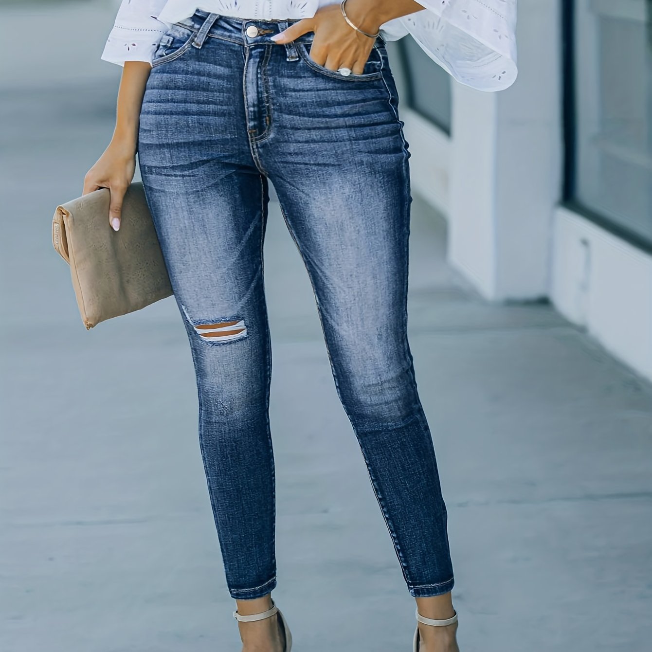  Sexy Jeans Women's Ripped High Rise Skinny Jeans