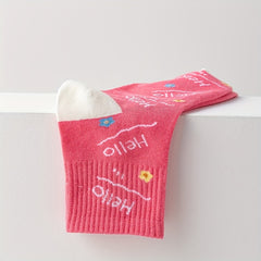 3 Pairs Smiling & Letter Print Women's Crew Socks