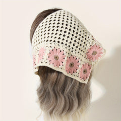 Boho Crochet Bandana Flower Pattern Headband Scarf Hair Wrap