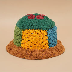 Hollow Crochet Flower Bucket Hat Block Knitted Basin Hat