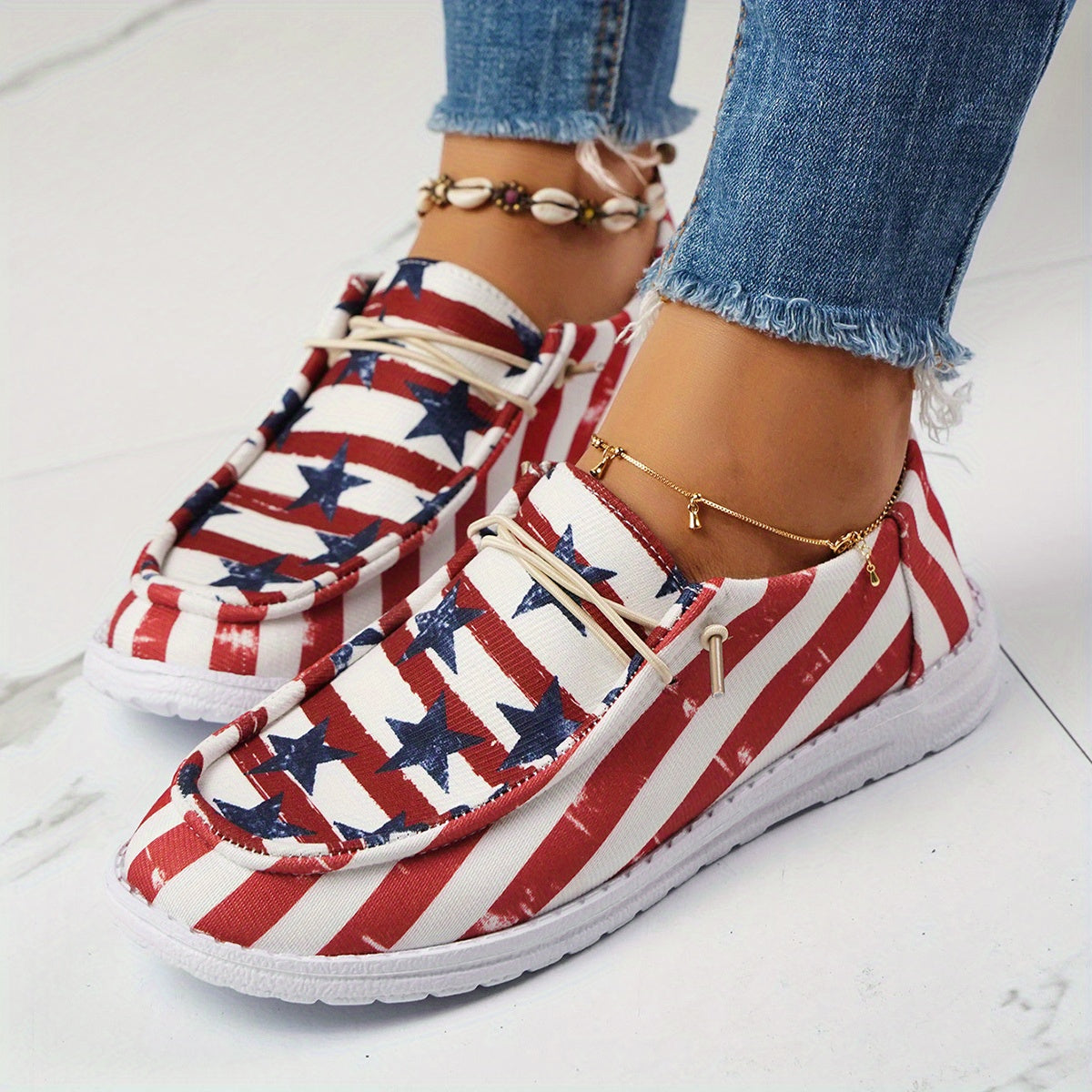 Women's Star & Striped Canvas Shoes Lace Up Sneakers