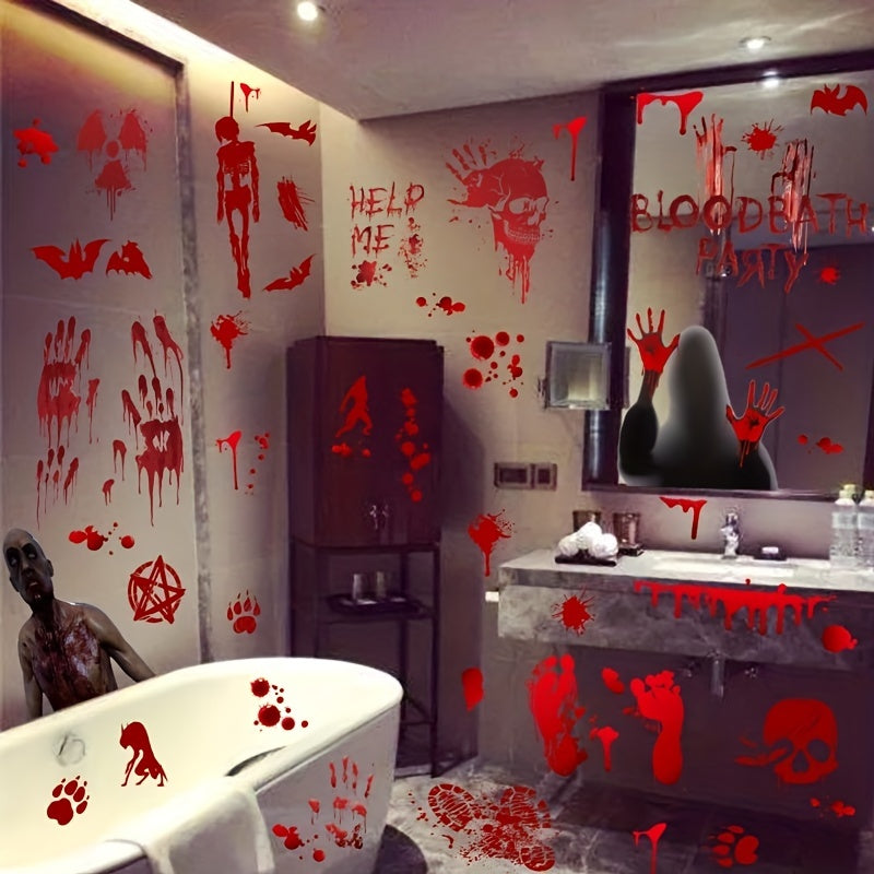 9pcs Halloween Props Blood Skull Stickers for Window Bathroom Door
