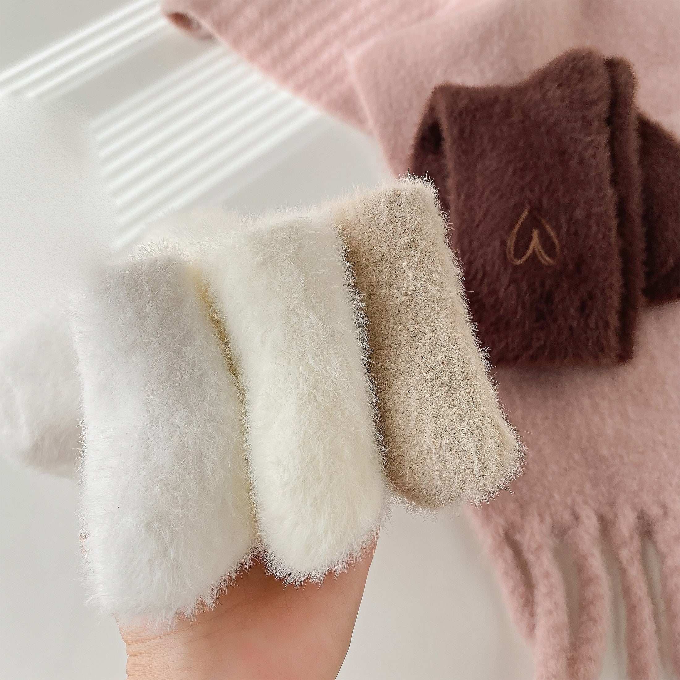 5 Pairs Heart Embroidery Socks Warm & Comfy Fuzzy Stockings