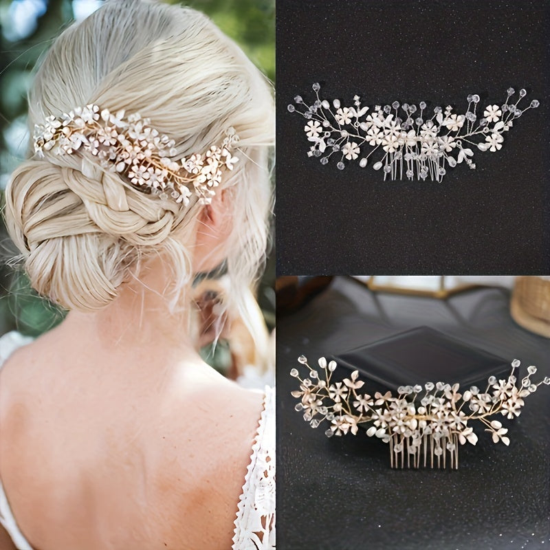 Rhinestone Faux Pearl Hair Comb Wedding Headwear