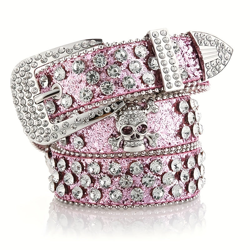 Skull Rivet Rhinestone PU Belt Solid Hip Hop Y2K Jeans Pants Belt Pin Buckle... 