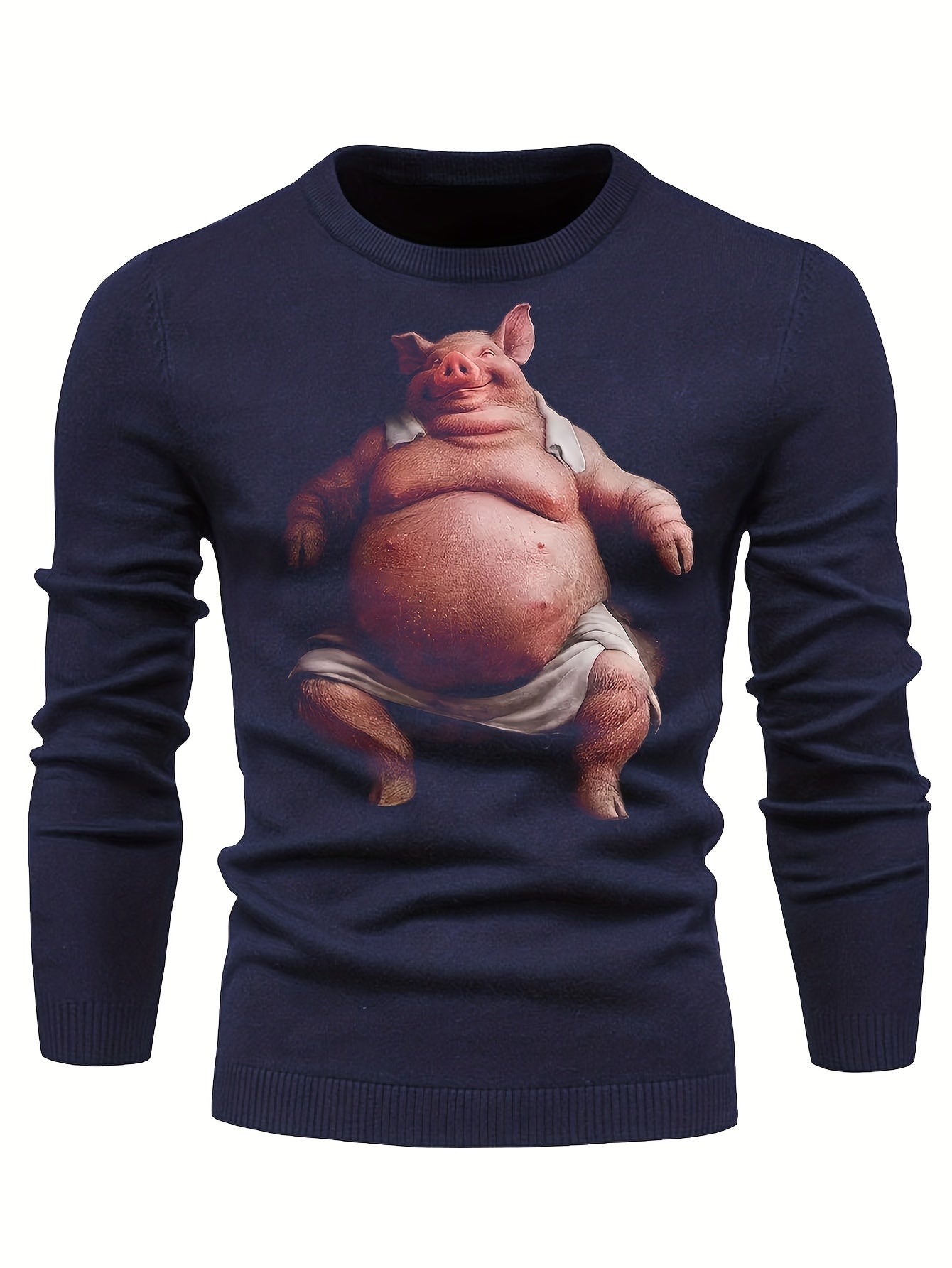 Funny Fat Pig Pattern Men's Knitted Sweater