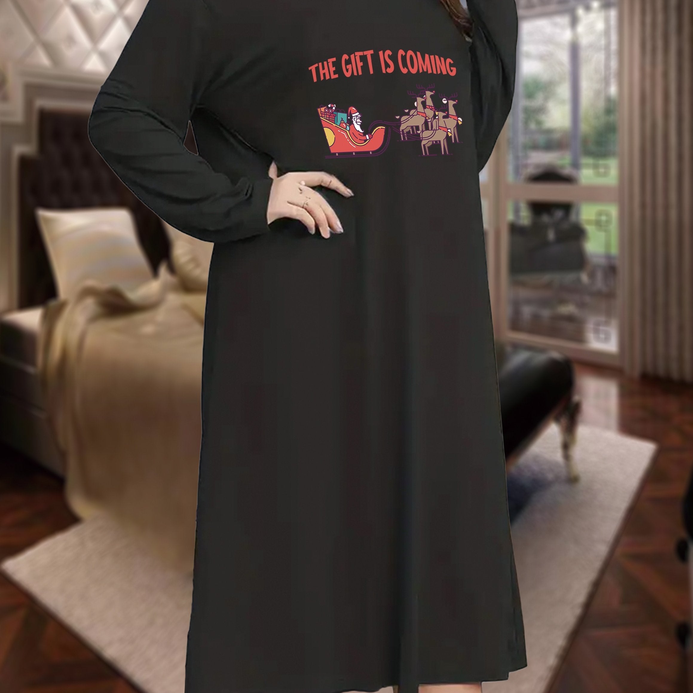  Santa Claus Nightdress Women's Long Sleeve Round Neck Sleep Dress
