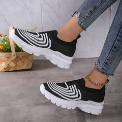 Women's Striped Knit Slip-On Sneakers for Running and Casual Wear